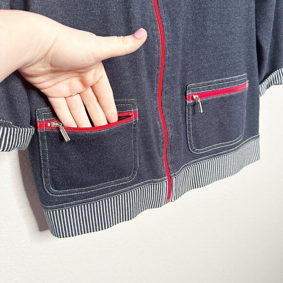 Vintage Breckenridge Nautical Knit Zip Front 3/4 Sleeve Jacket women Size Medium - Picture 3 of 11